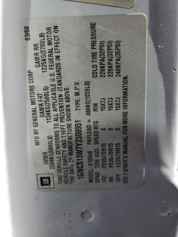 2000 Chevrolet Blazer VIN: 1GNCS13W7Y2308951 Lot: 50342614