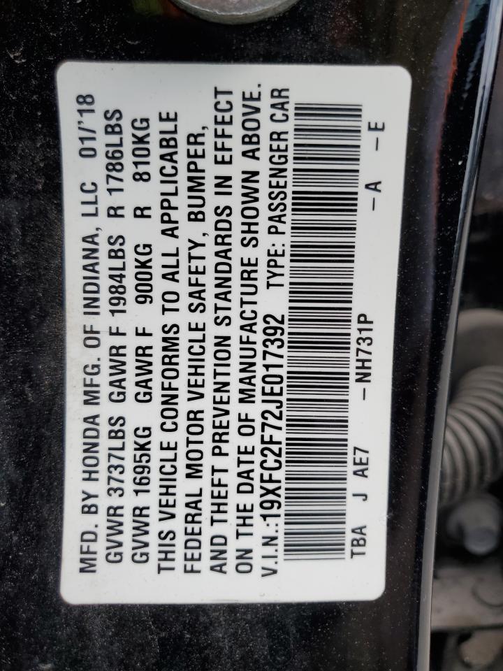 19XFC2F72JE017392 HONDA CIVIC 2018