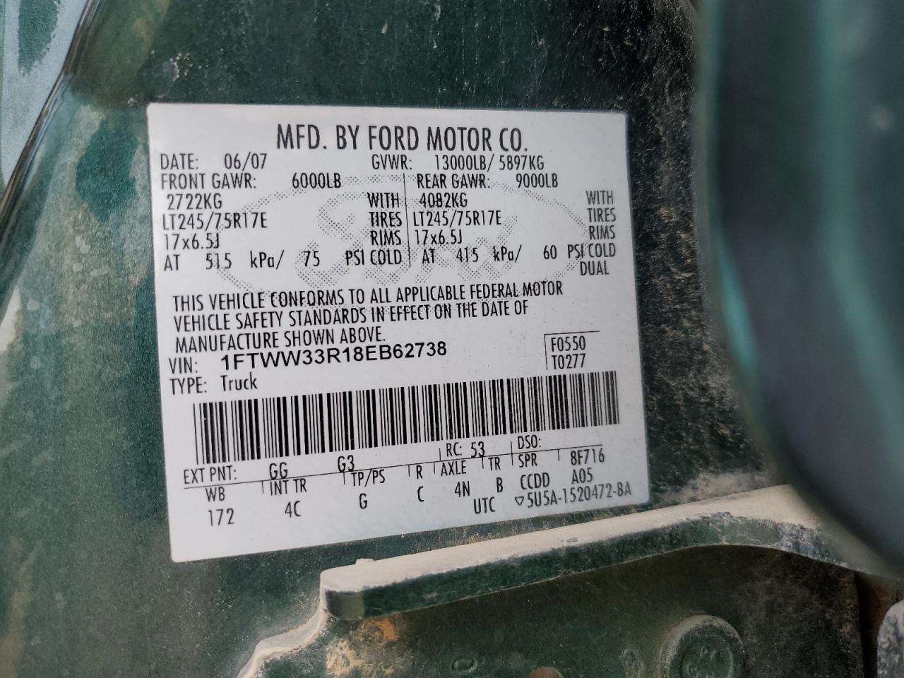 1FTWW33R18EB62738 2008 Ford F350 Super Duty