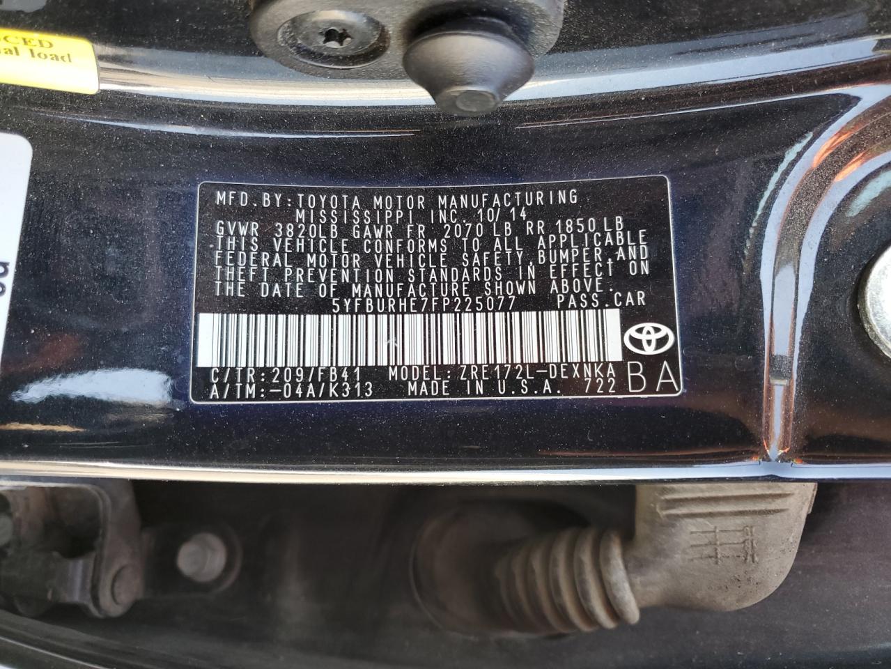 5YFBURHE7FP225077 2015 Toyota Corolla L