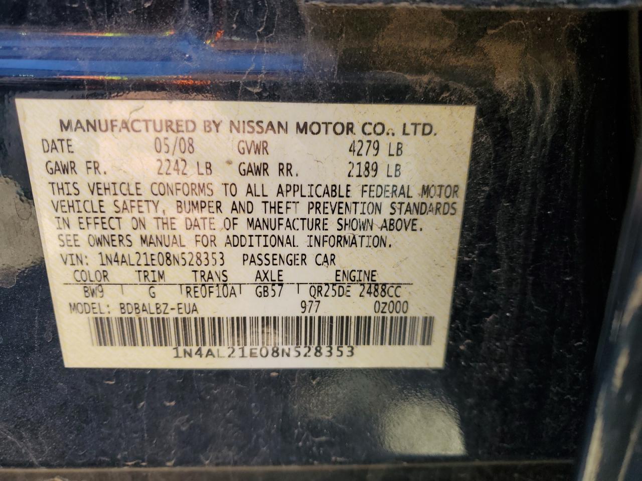 1N4AL21E08N528353 2008 Nissan Altima 2.5