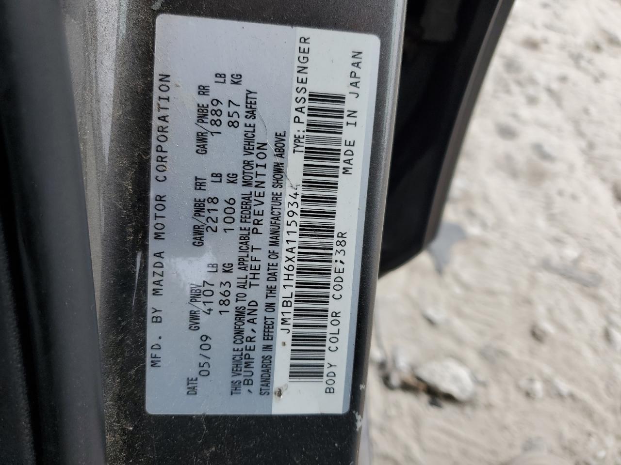 JM1BL1H6XA1159344 2010 Mazda 3 S