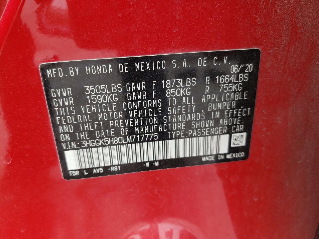 3HGGK5H80LM717775 HONDA FIT 2020