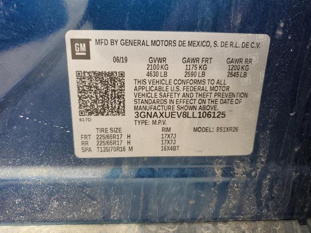 2020 Chevrolet Equinox Lt VIN: 3GNAXUEV8LL106125 Lot: 51704534