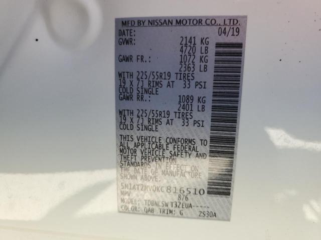 2019 Nissan Rogue S VIN: 5N1AT2MV0KC816510 Lot: 50313644