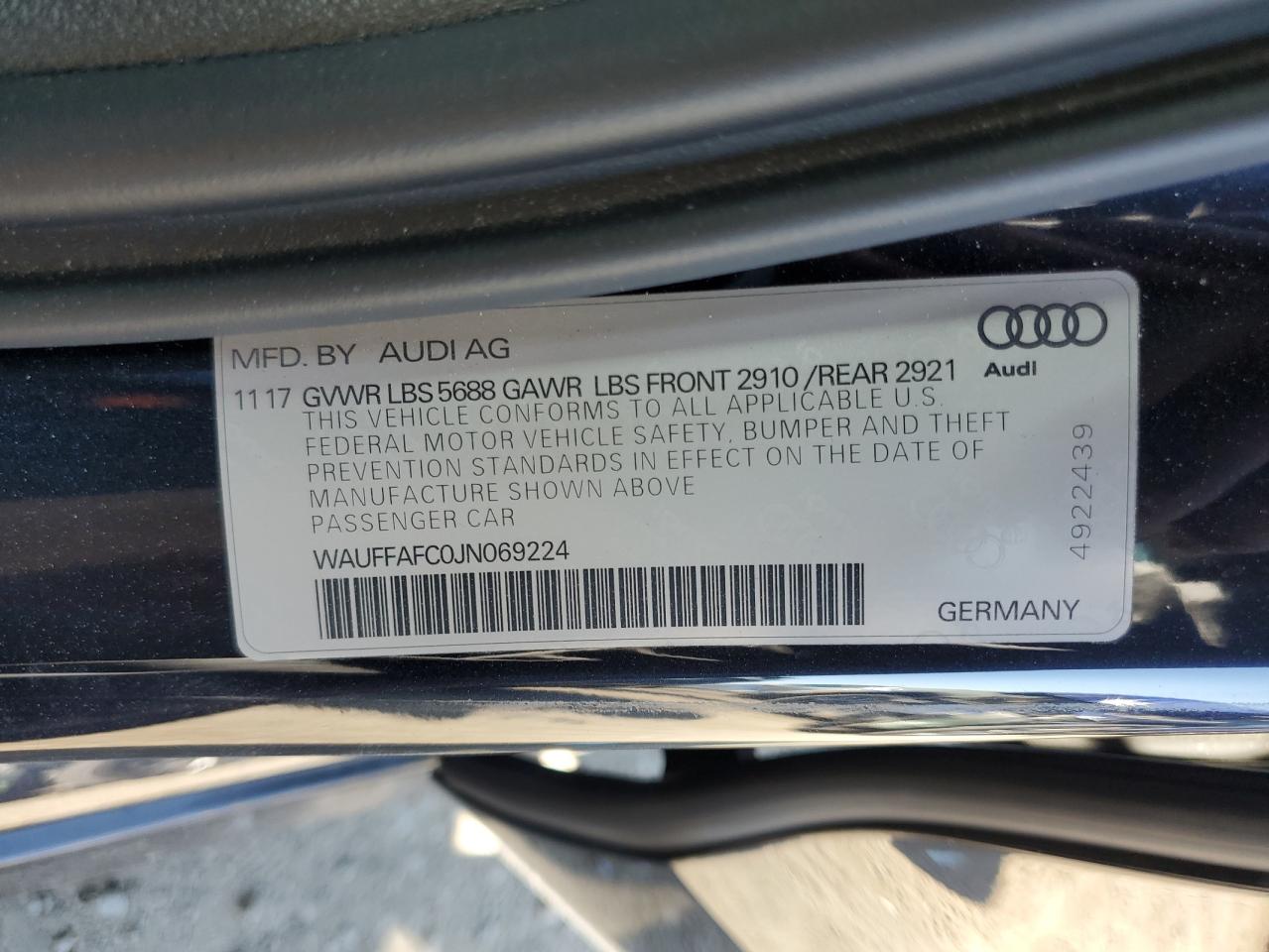 WAUFFAFC0JN069224 2018 Audi S6 Premium Plus