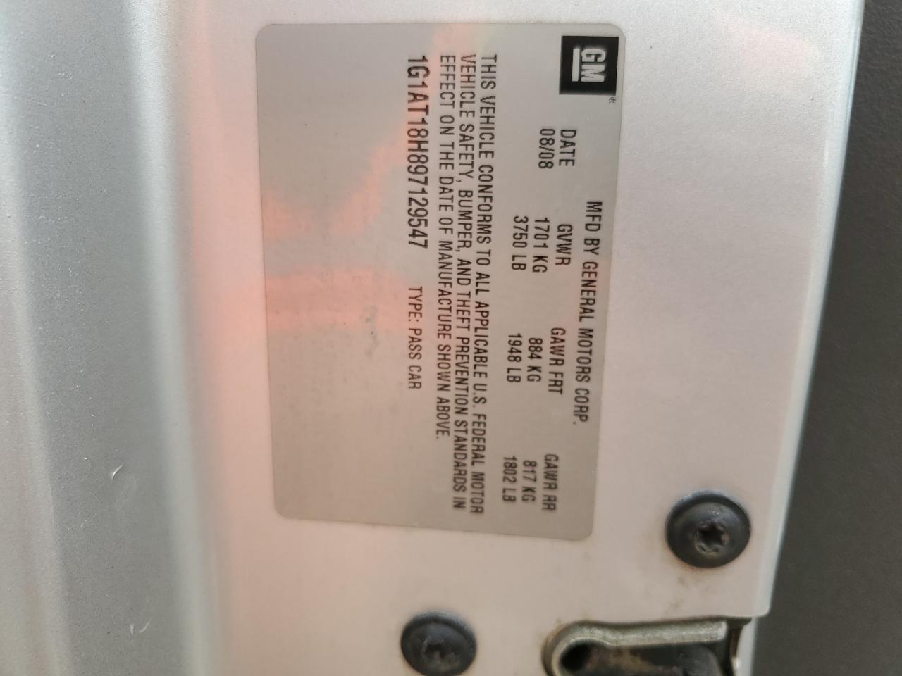 1G1AT18H897129547 2009 Chevrolet Cobalt Lt