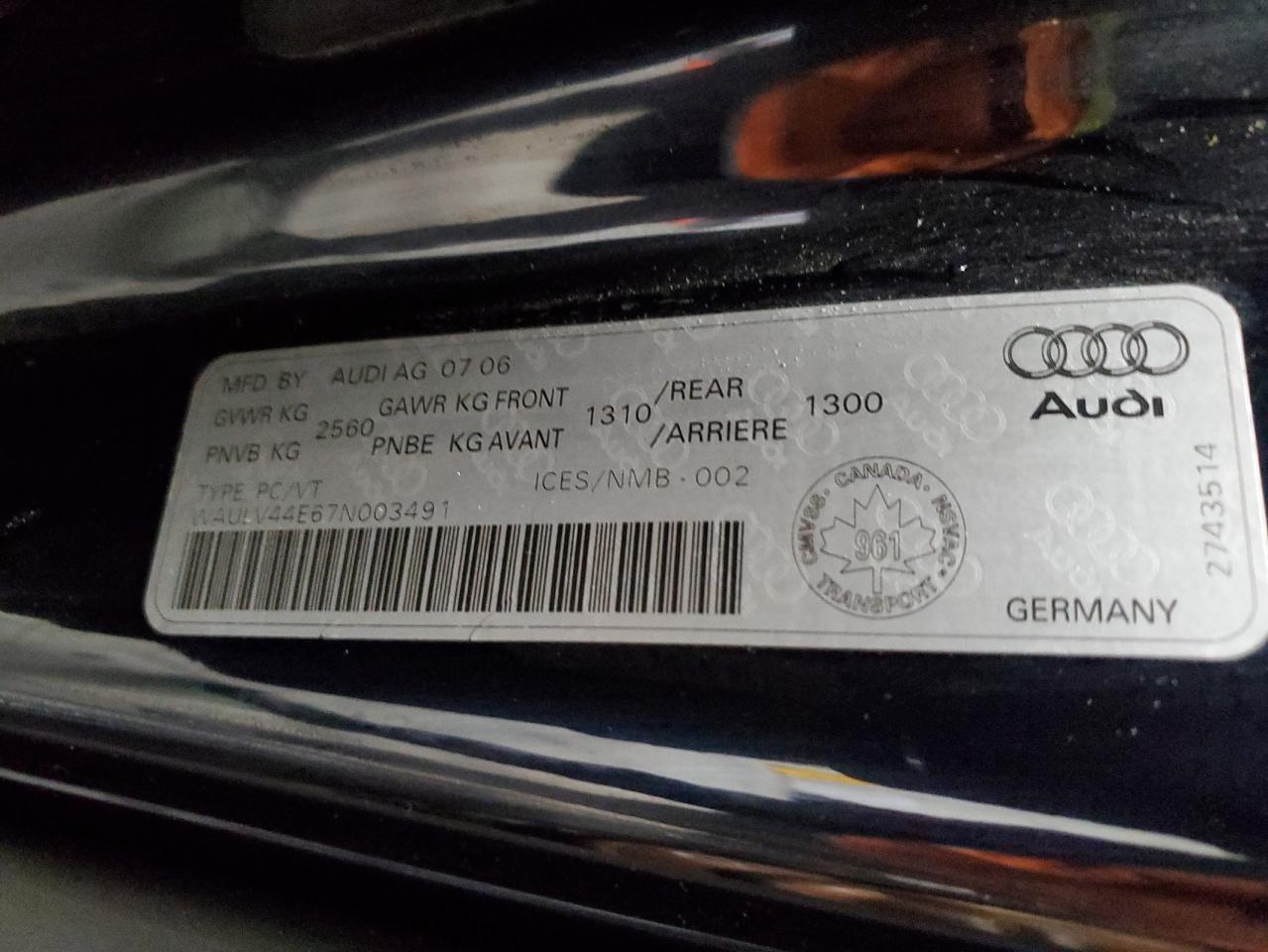 WAULV44E67N003491 2007 Audi A8 4.2 Quattro