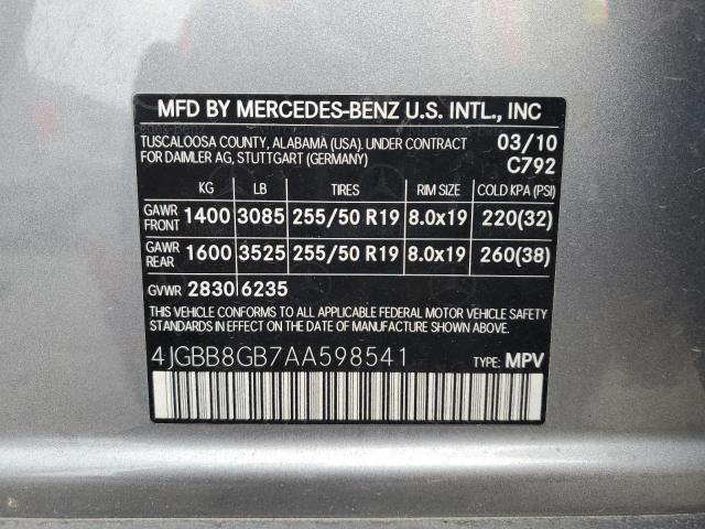 2010 Mercedes-Benz Ml 350 4Matic VIN: 4JGBB8GB7AA598541 Lot: 52011424