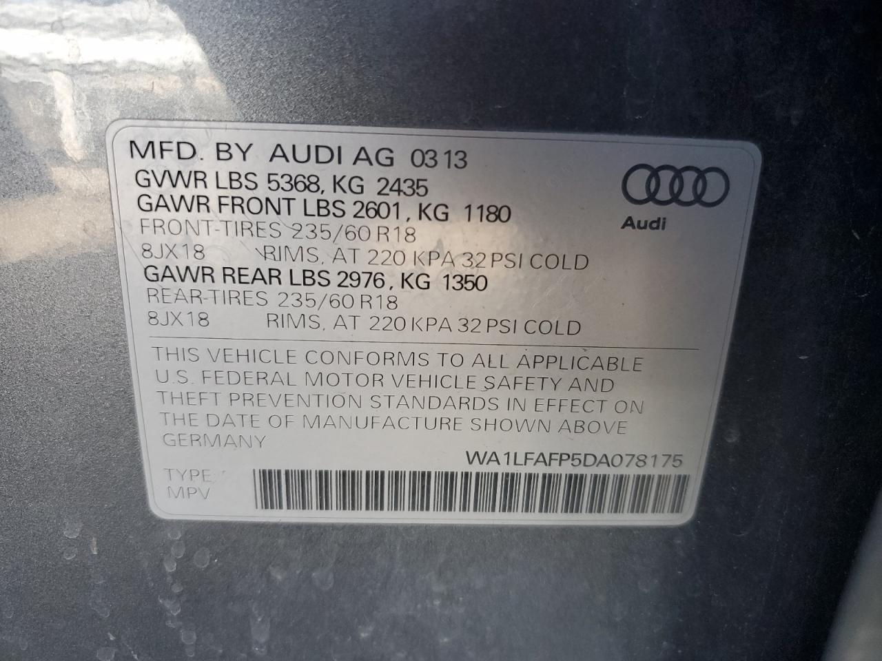 WA1LFAFP5DA078175 2013 Audi Q5 Premium Plus