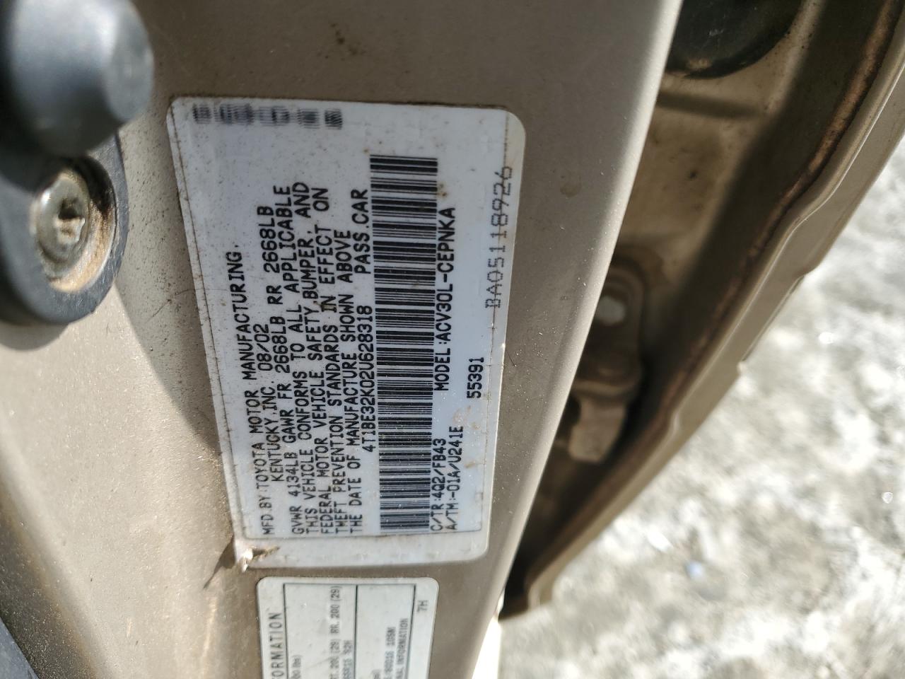 4T1BE32K02U628318 2002 Toyota Camry Le