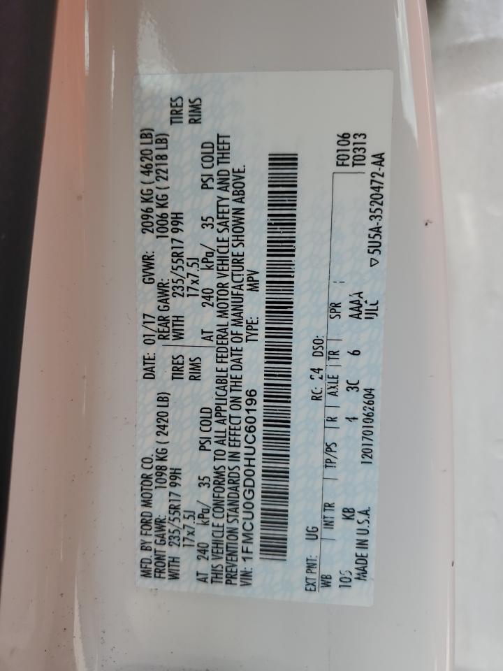 1FMCU0GD0HUC60196 FORD ESCAPE 2017