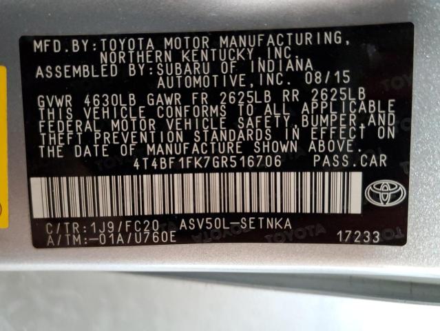 2016 Toyota Camry Le VIN: 4T4BF1FK7GR516706 Lot: 47317014