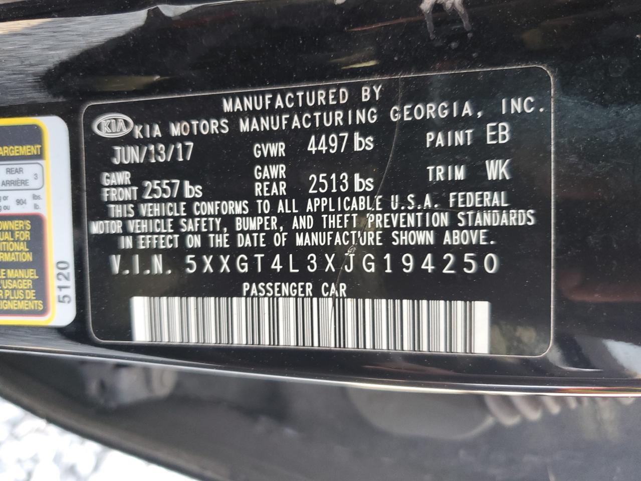 5XXGT4L3XJG194250 2018 Kia Optima Lx