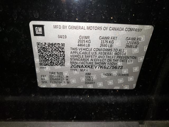 2019 Chevrolet Equinox Lt VIN: 2GNAXKEV7K6275673 Lot: 49885374