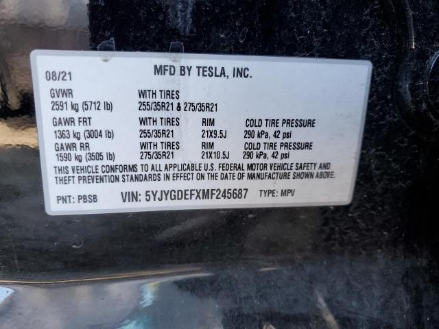 2021 Tesla Model Y VIN: 5YJYGDEFXMF245687 Lot: 50724334