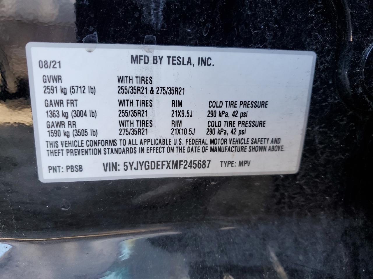 5YJYGDEFXMF245687 2021 Tesla Model Y