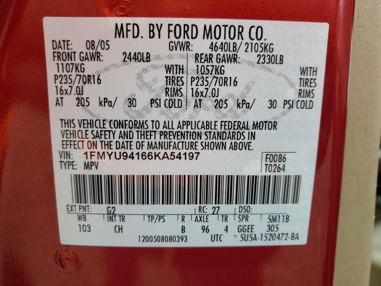 1FMYU94166KA54197 2006 Ford Escape Limited