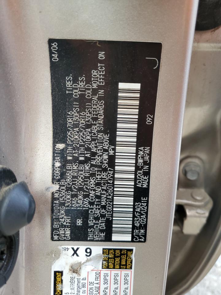 JTEGD21A260147947 2006 Toyota Highlander