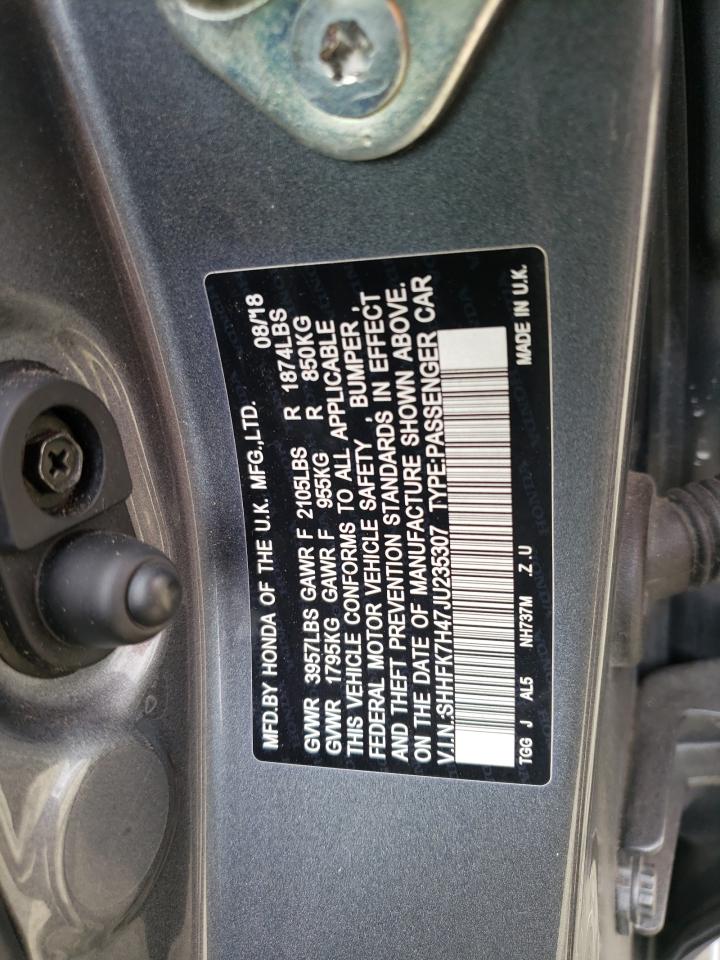 SHHFK7H47JU235307 HONDA CIVIC 2018