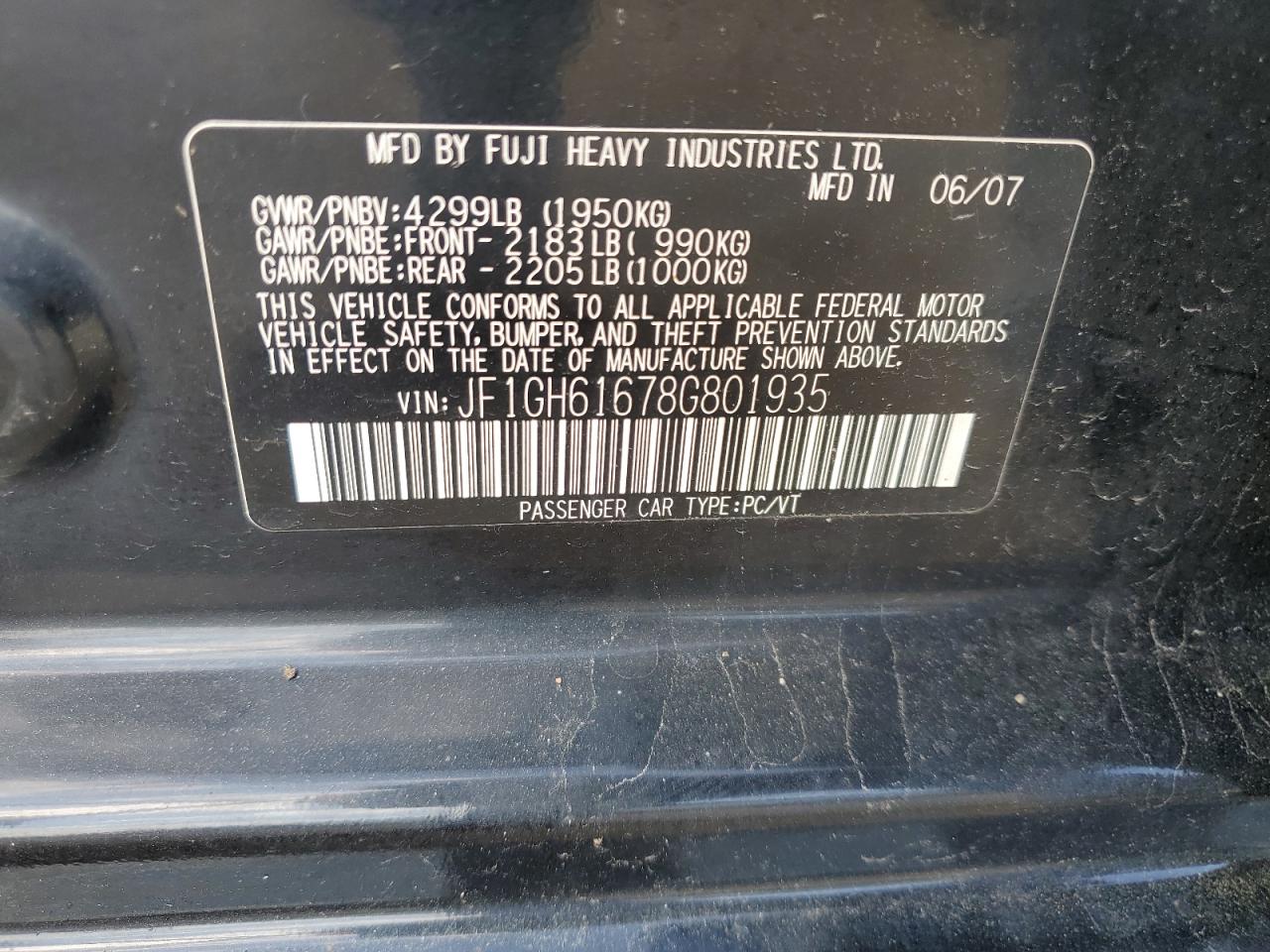 JF1GH61678G801935 2008 Subaru Impreza 2.5I