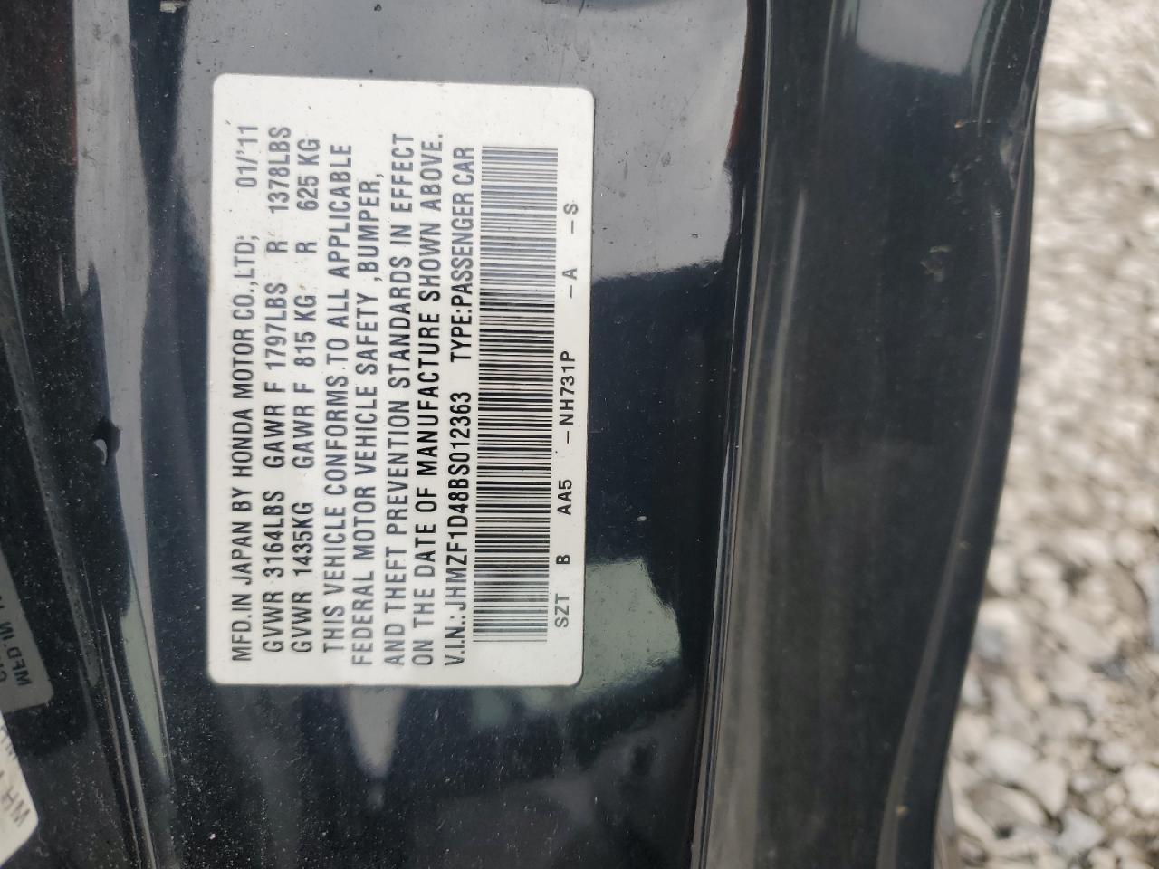 JHMZF1D48BS012363 2011 Honda Cr-Z