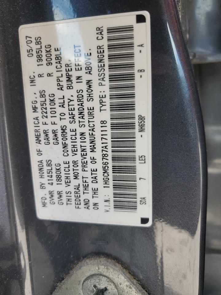 1HGCM56787A171118 2007 Honda Accord Ex