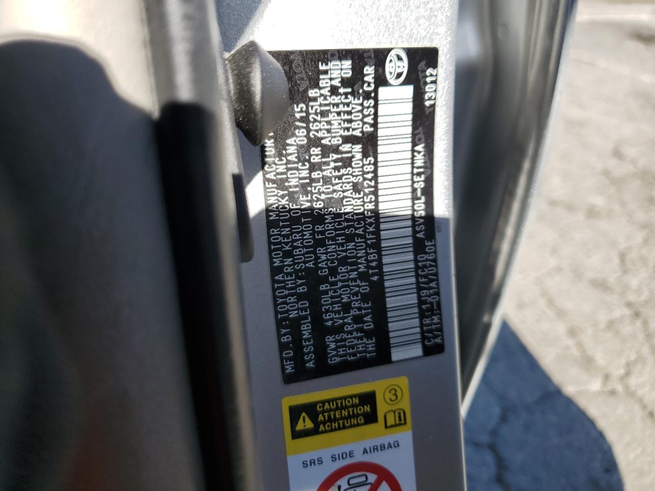 4T4BF1FKXFR512485 2015 Toyota Camry Le