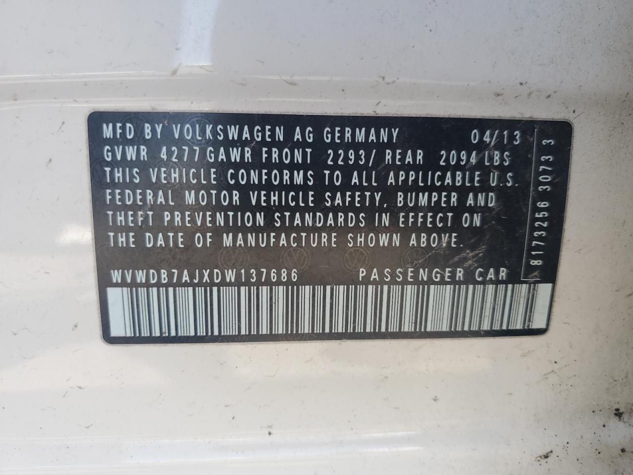 WVWDB7AJXDW137686 2013 Volkswagen Golf