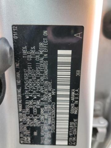 2012 Toyota Highlander Base VIN: 5TDZK3EH1CS065443 Lot: 50763834