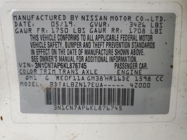 2019 Nissan Versa S VIN: 3N1CN7AP6KL876745 Lot: 52797774