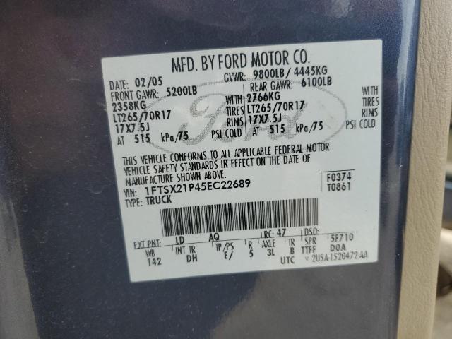 2005 Ford F250 Super Duty VIN: 1FTSX21P45EC22689 Lot: 52403924