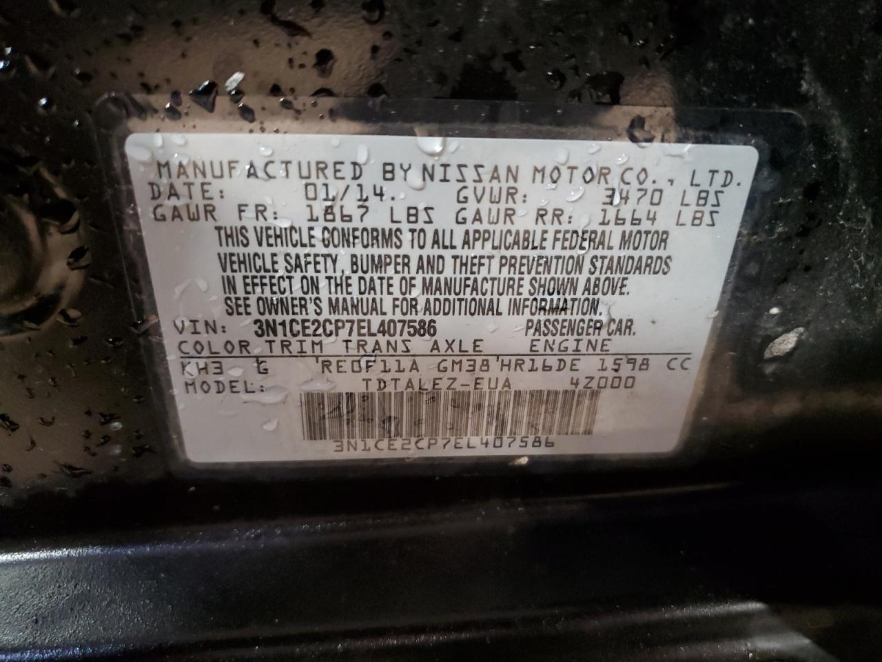 3N1CE2CP7EL407586 2014 Nissan Versa Note S