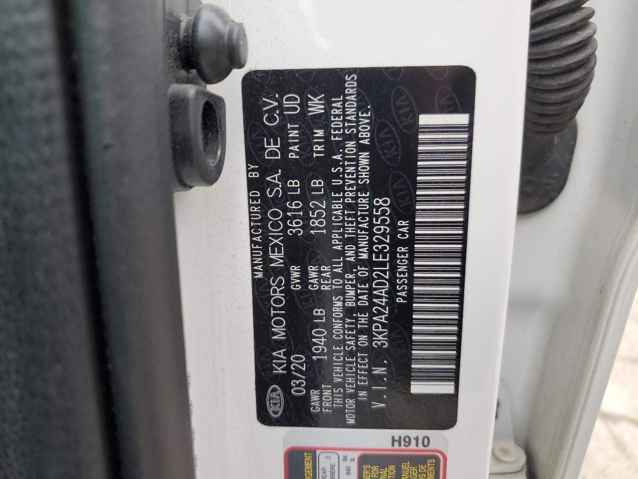 2020 Kia Rio Lx vin: 3KPA24AD2LE329558