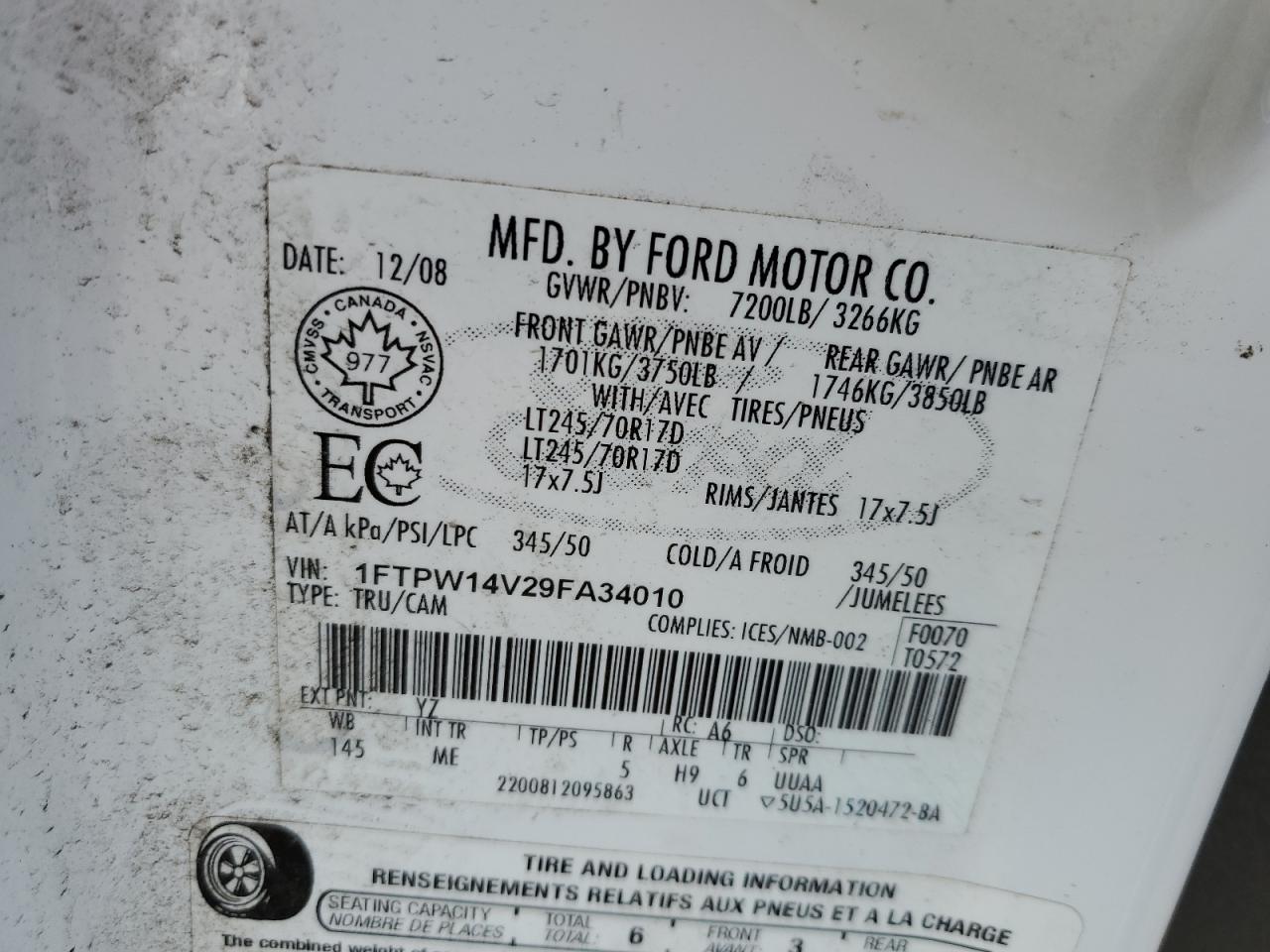 1FTPW14V29FA34010 2009 Ford F150 Supercrew