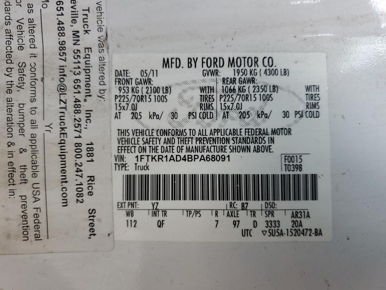 1FTKR1AD4BPA68091 2011 Ford Ranger