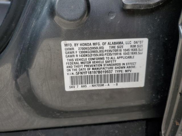 2007 Honda Pilot Lx VIN: 5FNYF18197B019937 Lot: 52029614