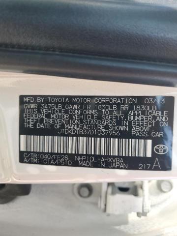 2013 Toyota Prius C VIN: JTDKDTB37D1037956 Lot: 53133144