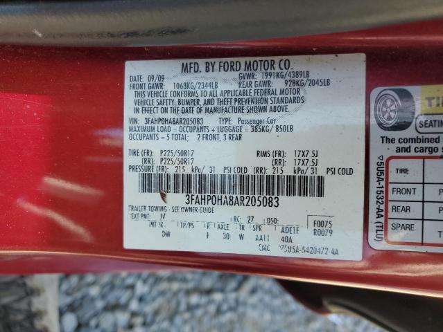 2010 Ford Fusion Se VIN: 3FAHP0HA8AR205083 Lot: 52725934