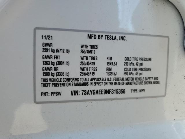 7SAYGAEE9NF315366 Tesla Model Y  12