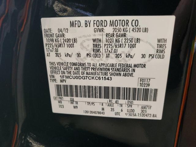 2012 Ford Escape Xlt VIN: 1FMCU0DG7CKC61543 Lot: 51753074