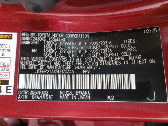 2005 Toyota Highlander Limited VIN: JTEGP21AX50070346 Lot: 49092924