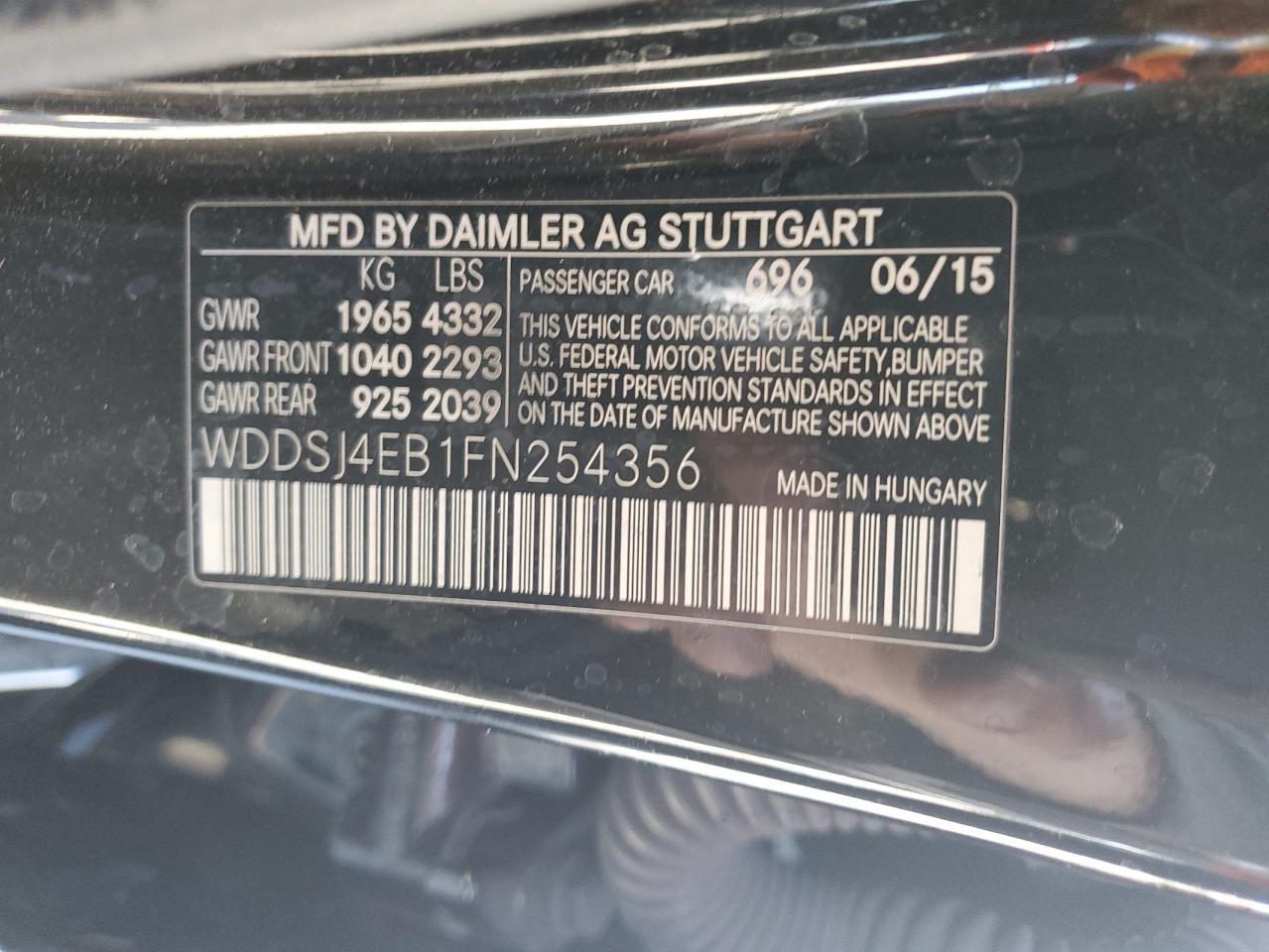 WDDSJ4EB1FN254356 2015 Mercedes-Benz Cla 250