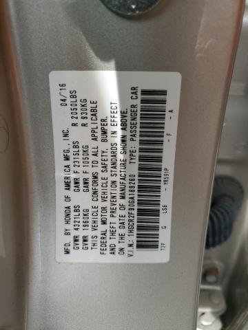 VIN 1HGCR2F90GA189260 2016 Honda Accord, Exl no.13