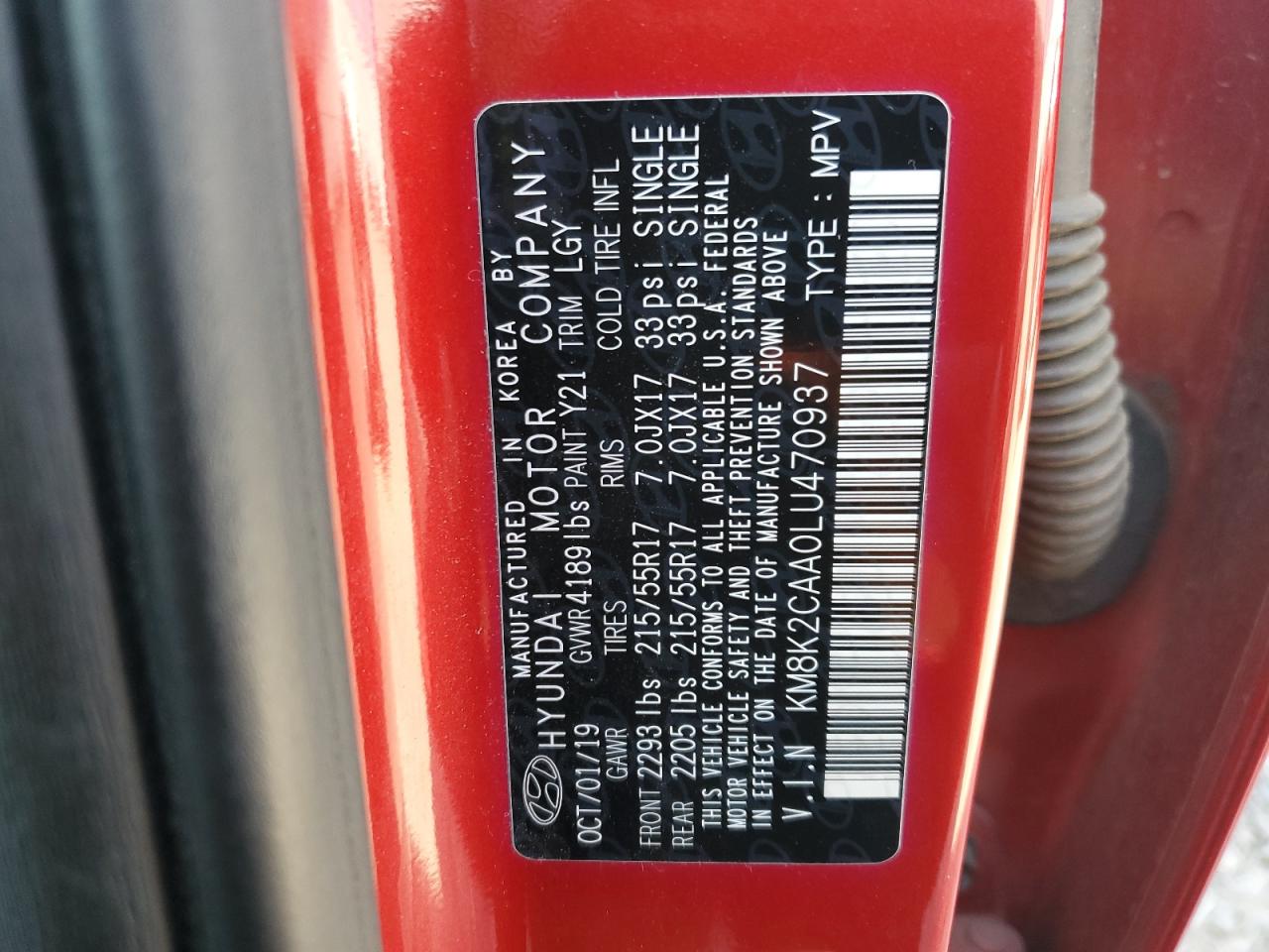 KM8K2CAA0LU470937 HYUNDAI KONA 2020