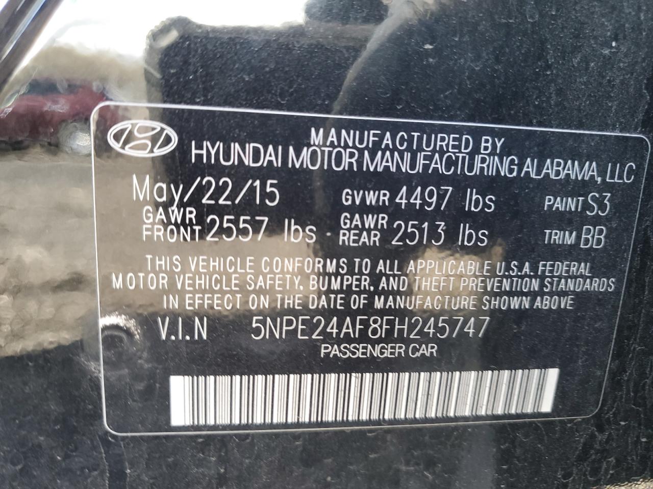 5NPE24AF8FH245747 2015 Hyundai Sonata Se