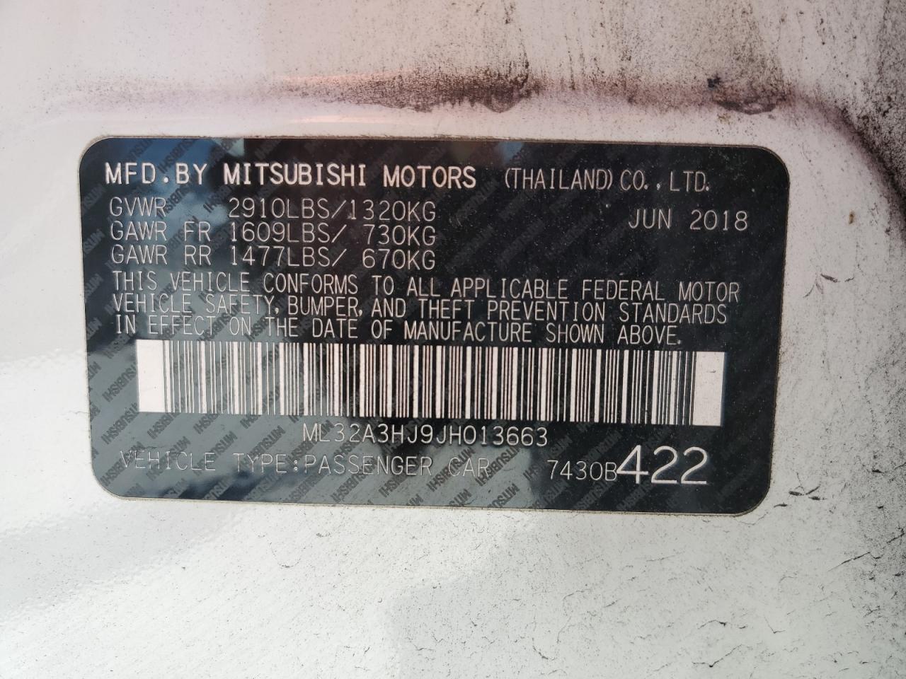 ML32A3HJ9JH013663 2018 Mitsubishi Mirage Es