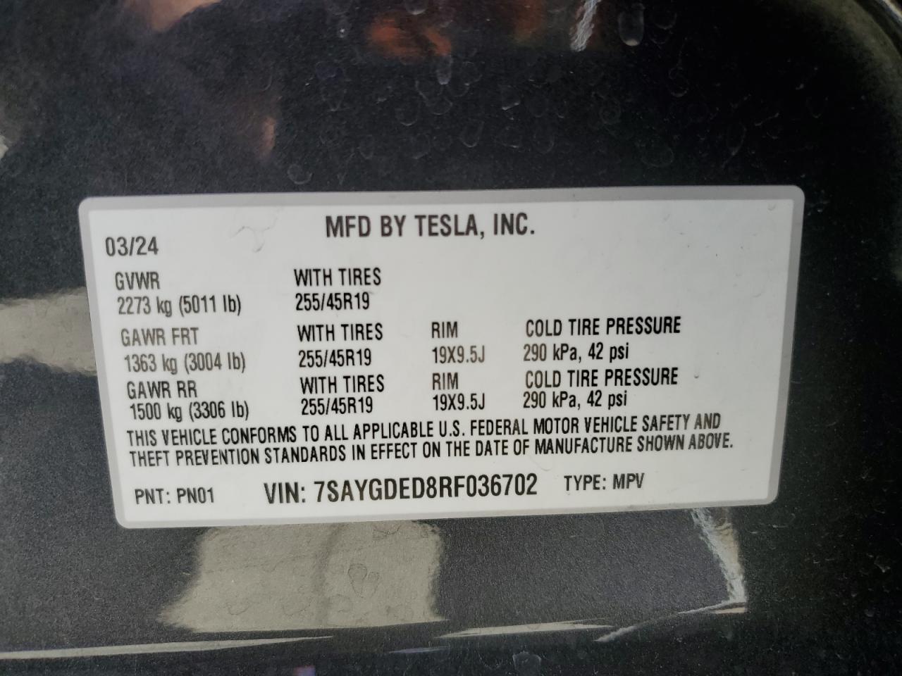 7SAYGDED8RF036702 2024 Tesla Model Y