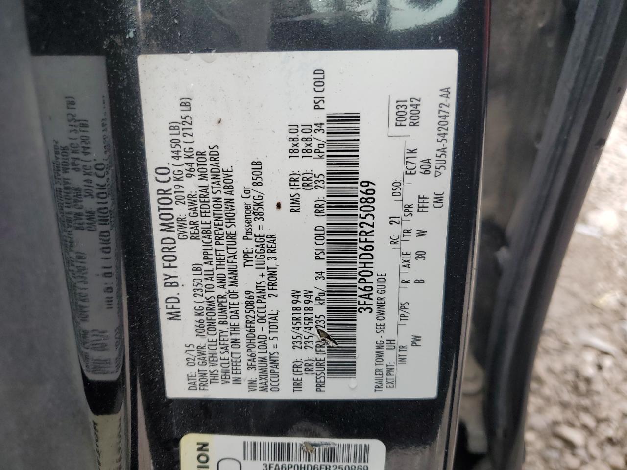 3FA6P0HD6FR250869 2015 Ford Fusion Se