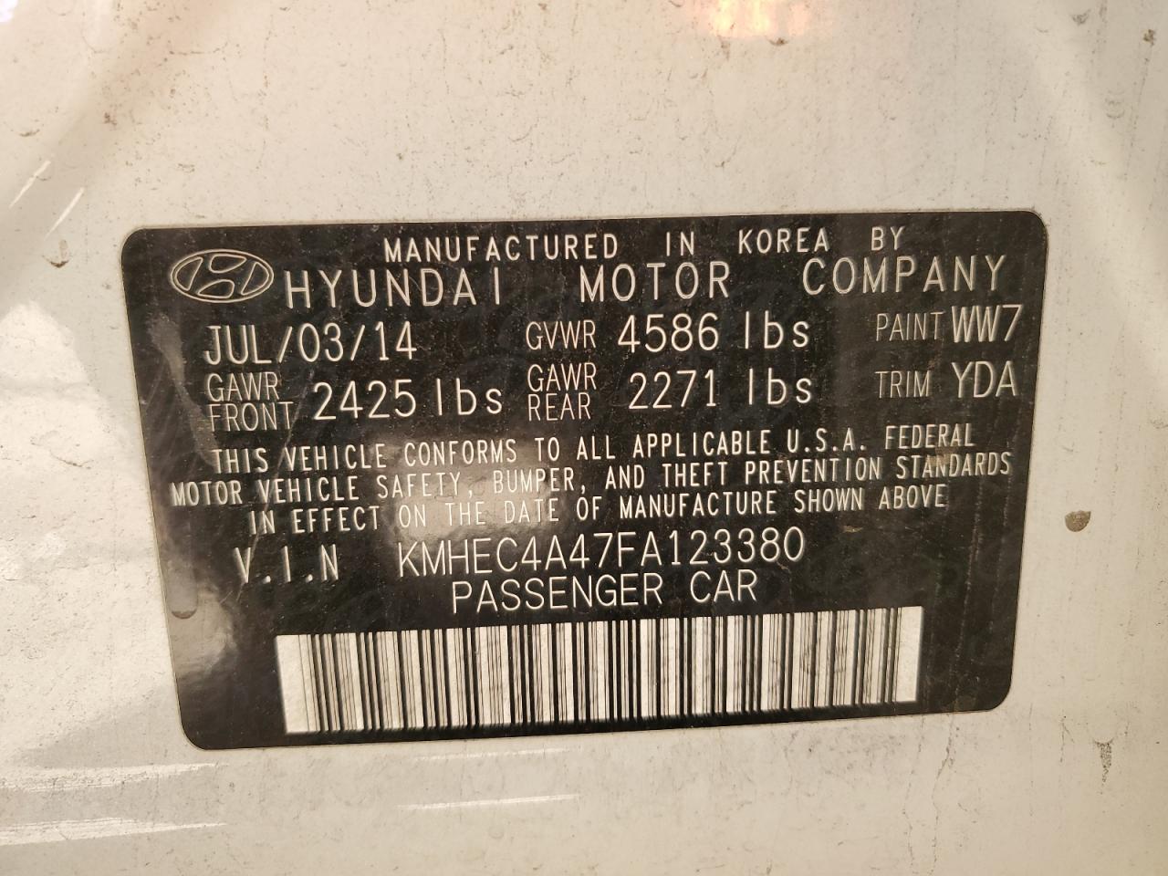 KMHEC4A47FA123380 2015 Hyundai Sonata Hybrid